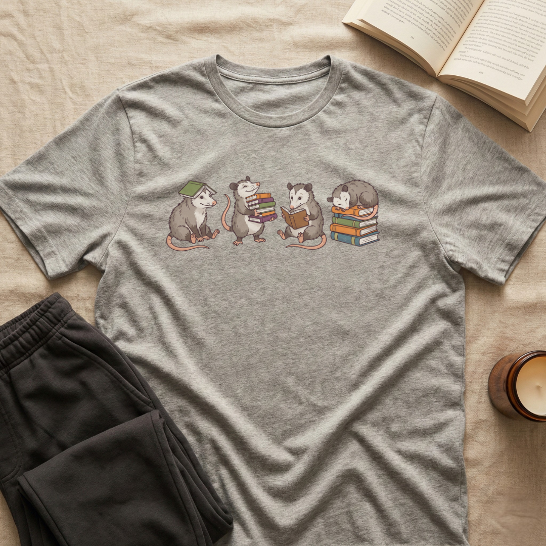 Cute Opossums Reading T-Shirt