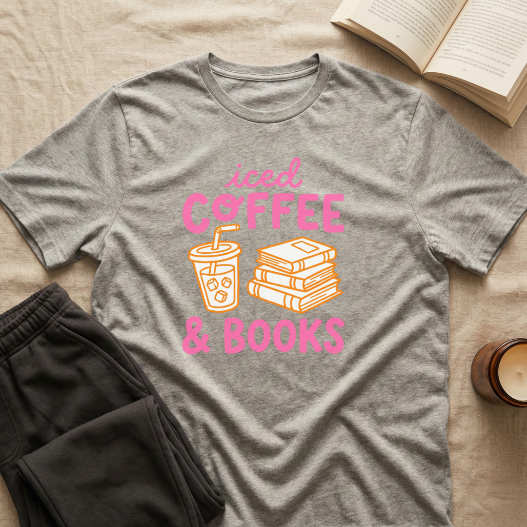 Iced Coffee & Books T-Shirt in Sport Grey