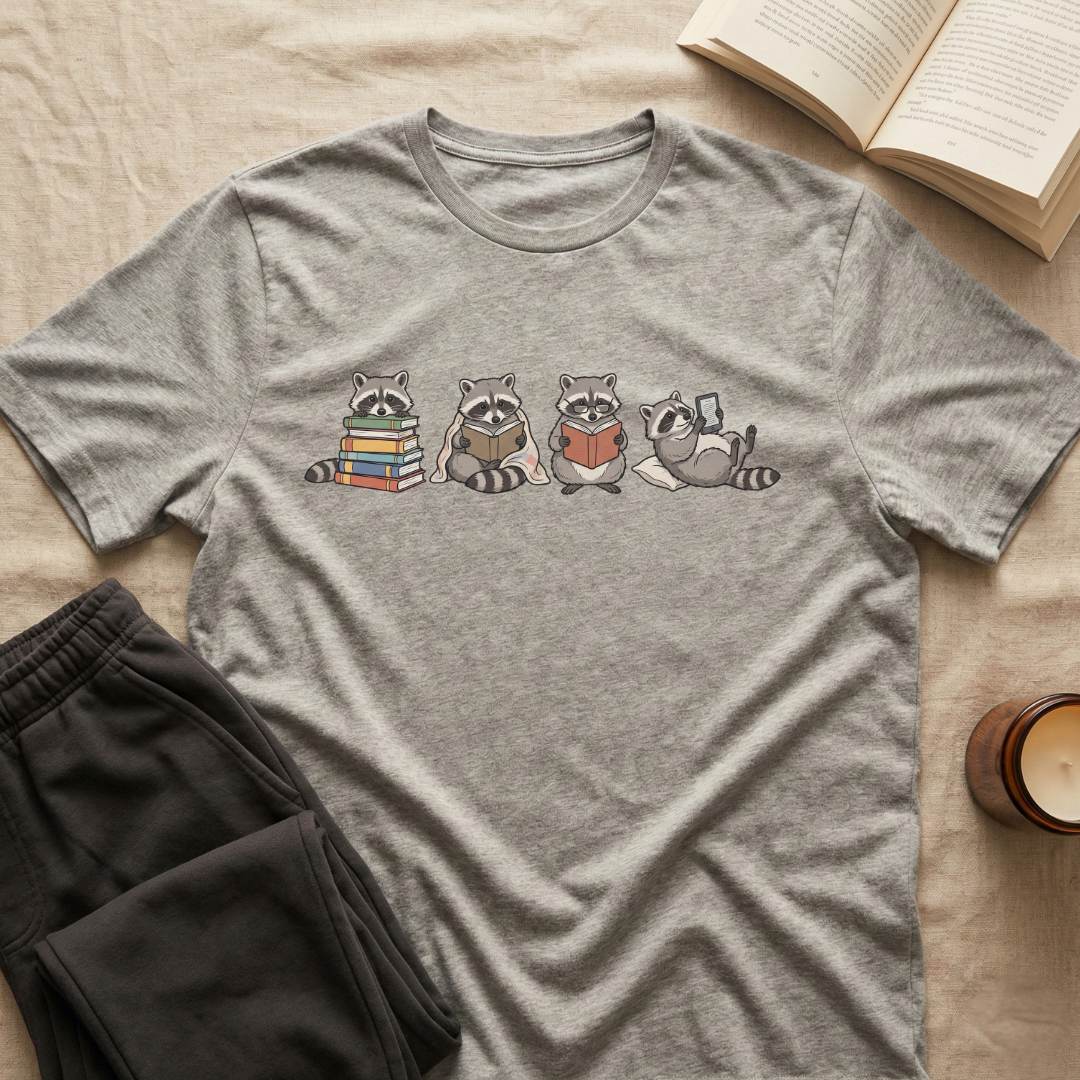 Cute Raccoons Reading T-Shirt