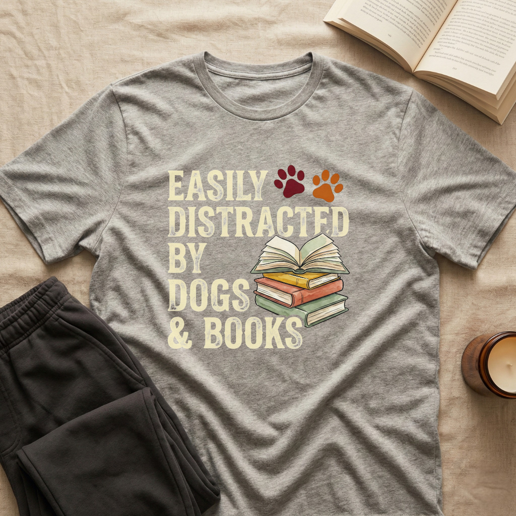 Easily Disctracted By Dogs And Books T-Shirt