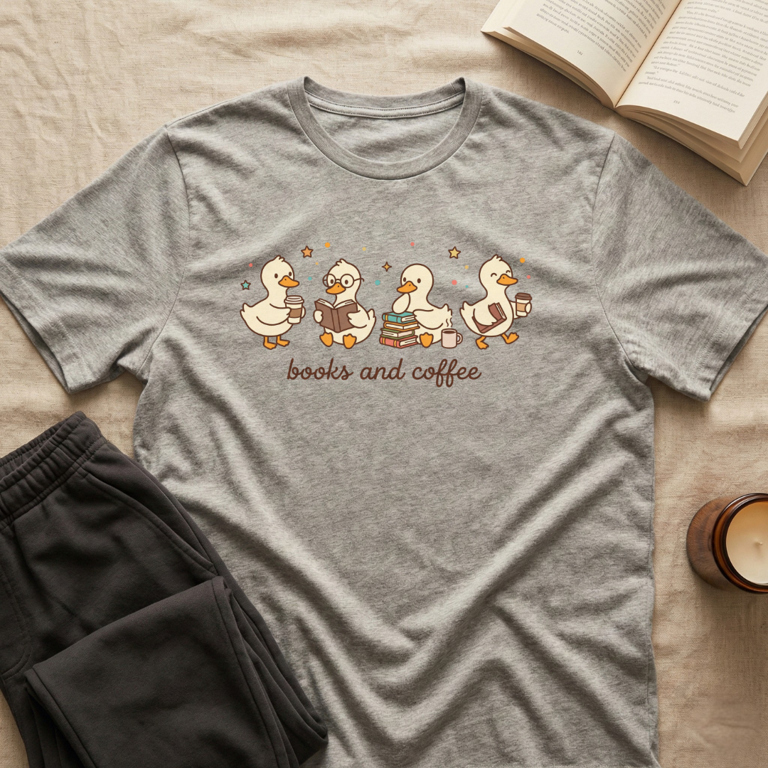 Cute Geese Reading T-Shirt in Sport Grey