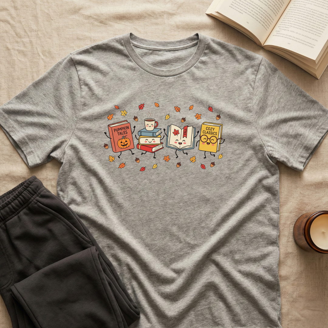 Cute Cozy Fall Books T-Shirt