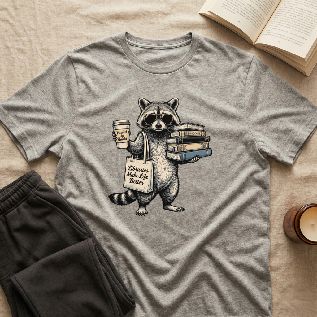 Vintage Raccoon Reading T-Shirt