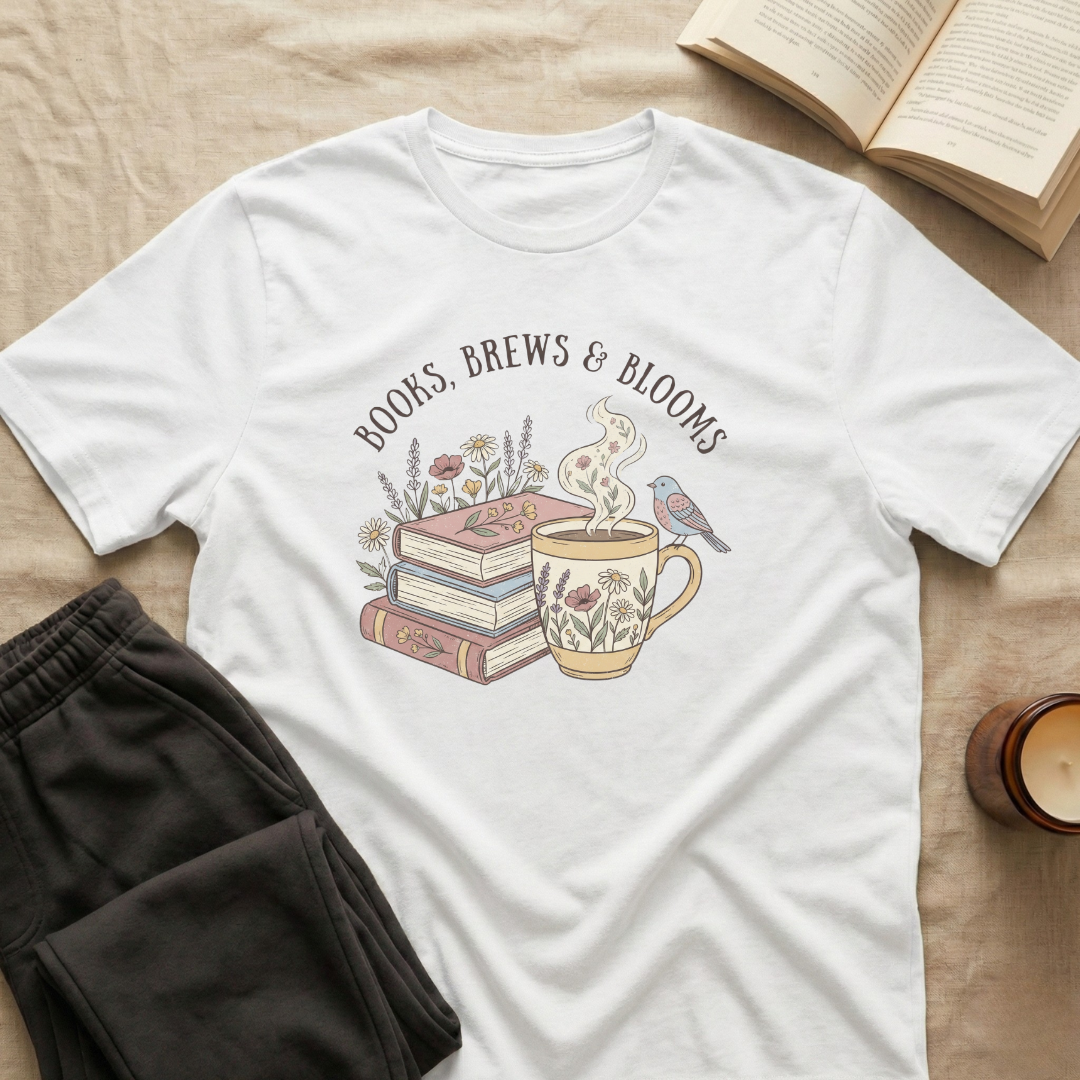Books Brews And Blooms T-Shirt