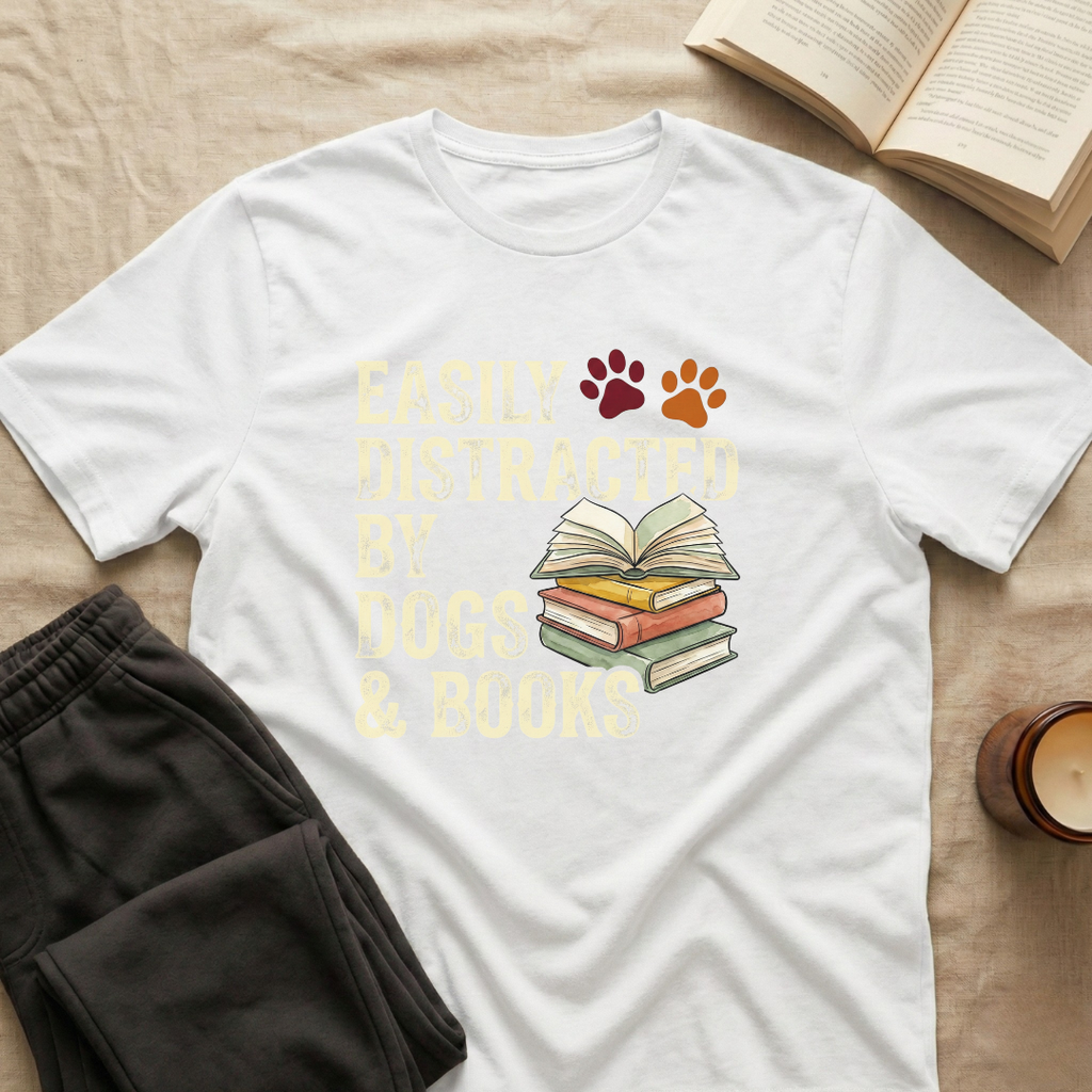 Easily Disctracted By Dogs And Books T-Shirt