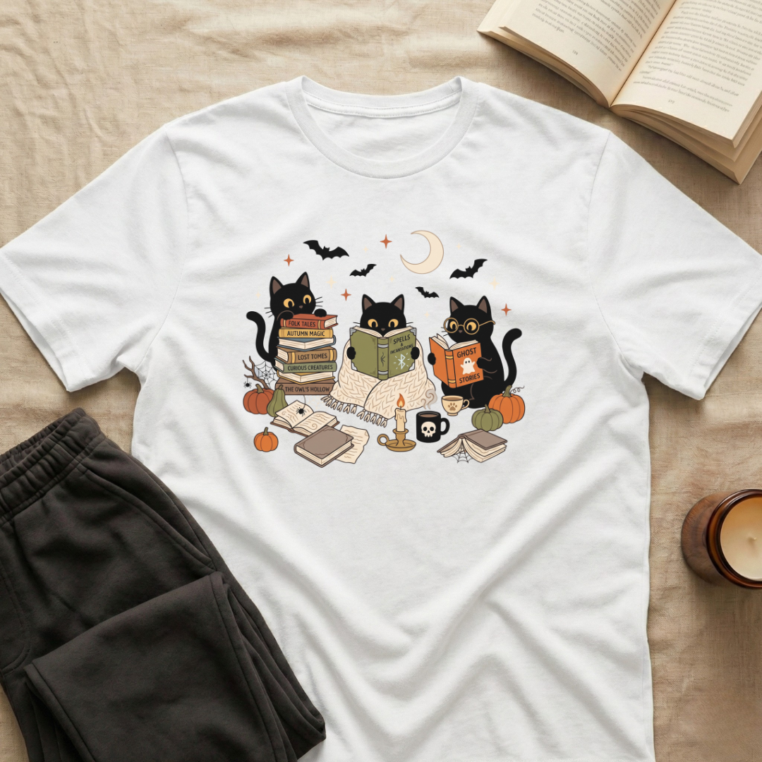 Cute Cats Reading Fall T-Shirt