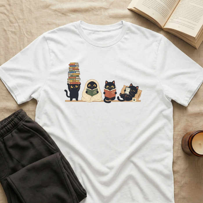 Cute Cats Reading T-Shirt in White