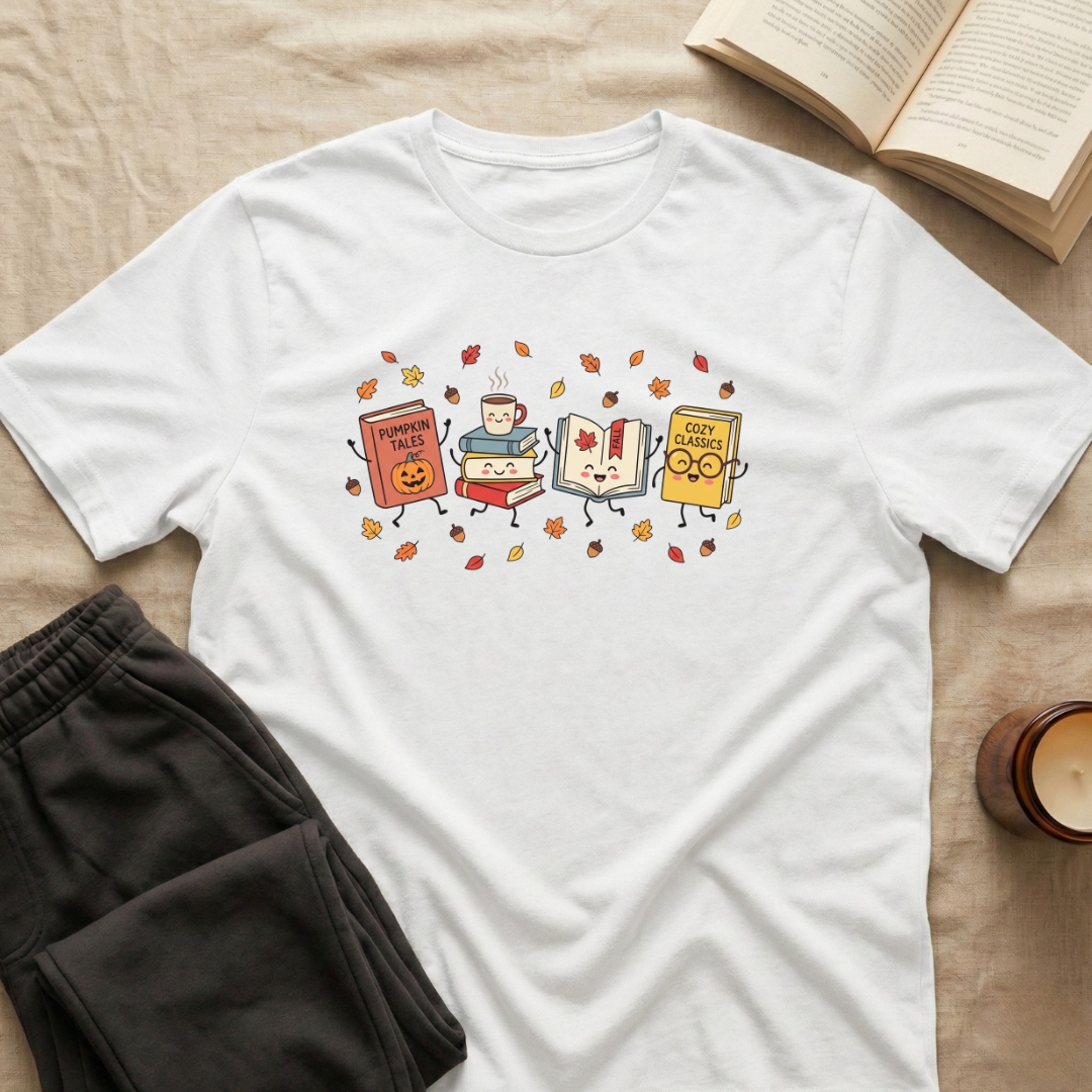 Cute Cozy Fall Books T-Shirt