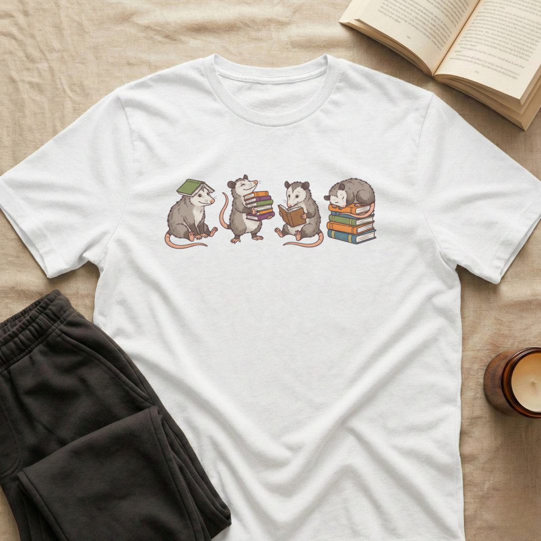 Cute Opossums Reading T-Shirt