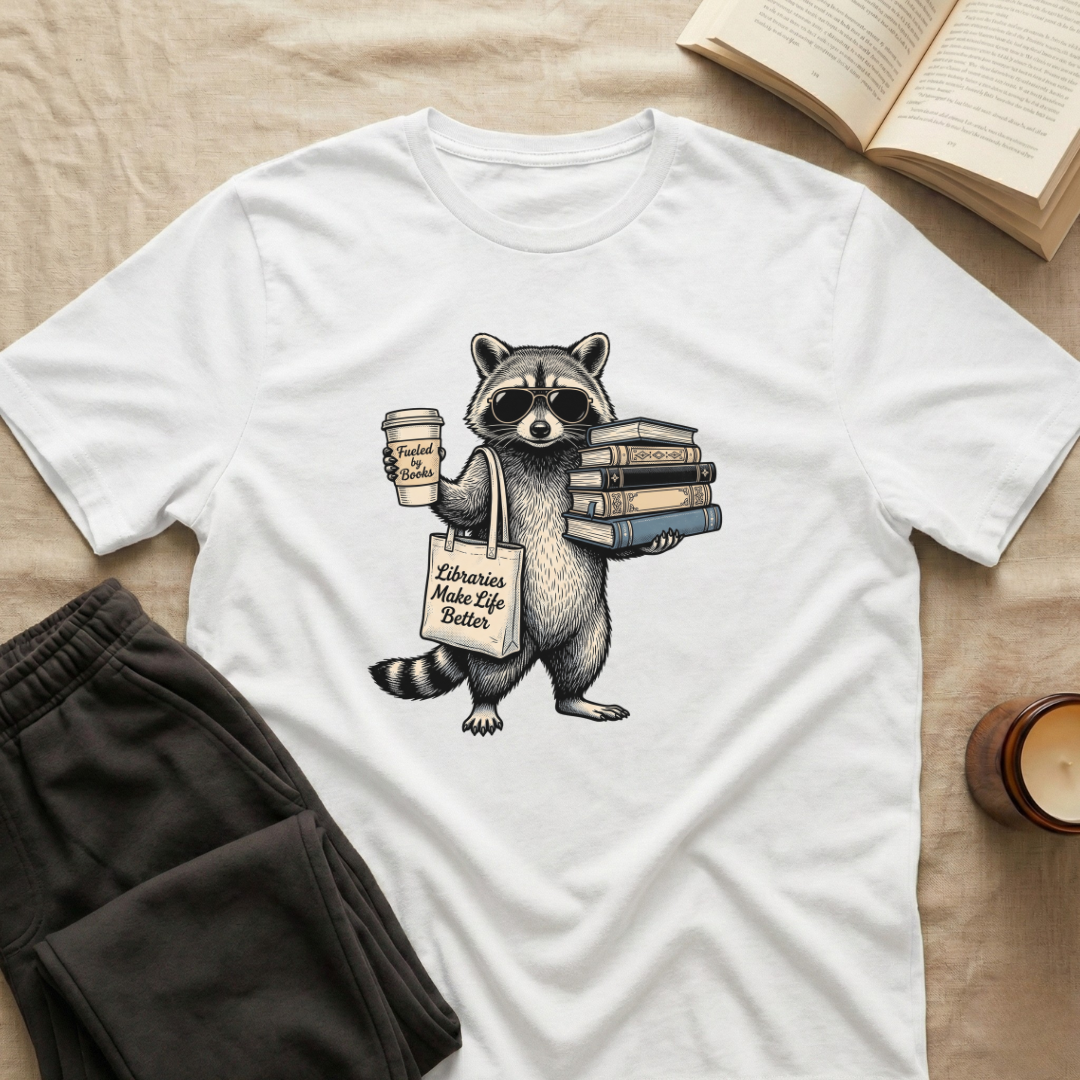 Vintage Raccoon Reading T-Shirt